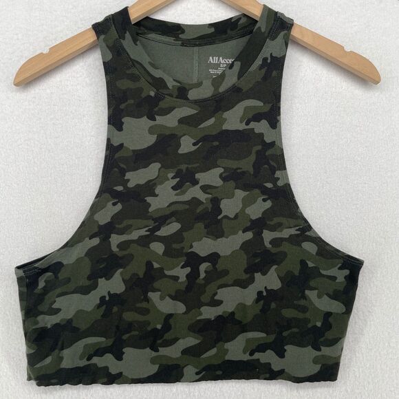 ALL ACCESS Tank Top Womens S Camo Halter Sleeveless Crew Neck Cropped Green - Picture 1 of 11